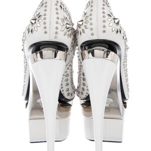 Versace White and Silver Studded Heels